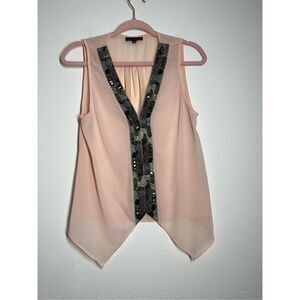 LOVPOSH BLUSH SHEER EMBELLISHED BLOUSE TANK Size M